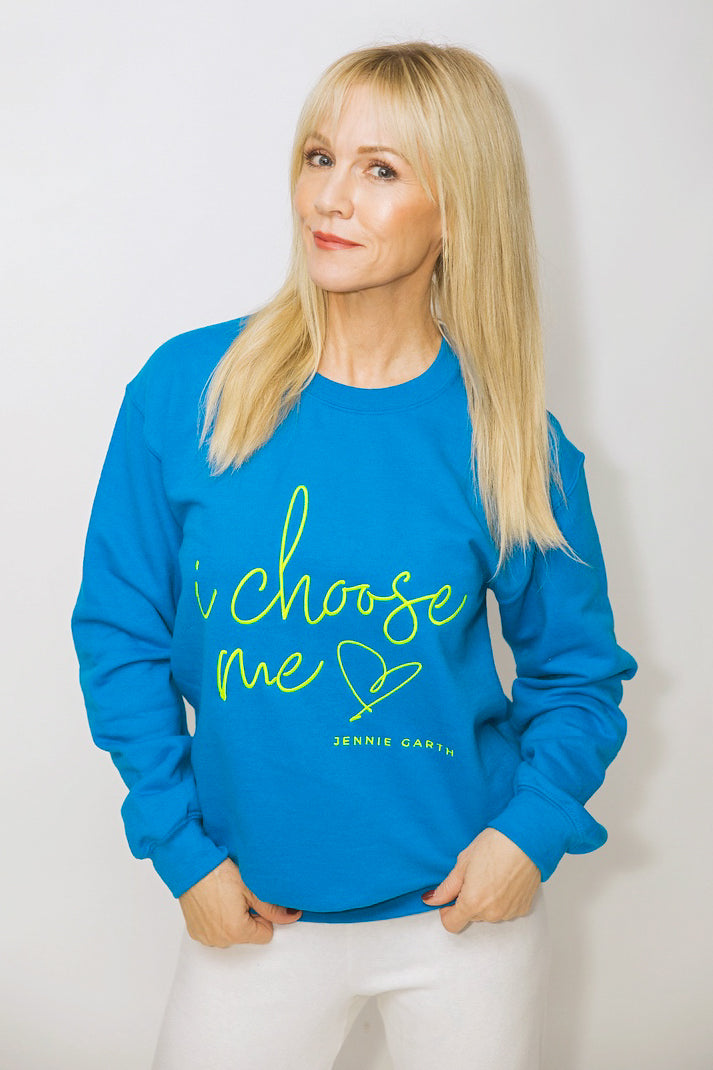 I Choose Me Embroidered Crewneck Sweatshirt- Blue