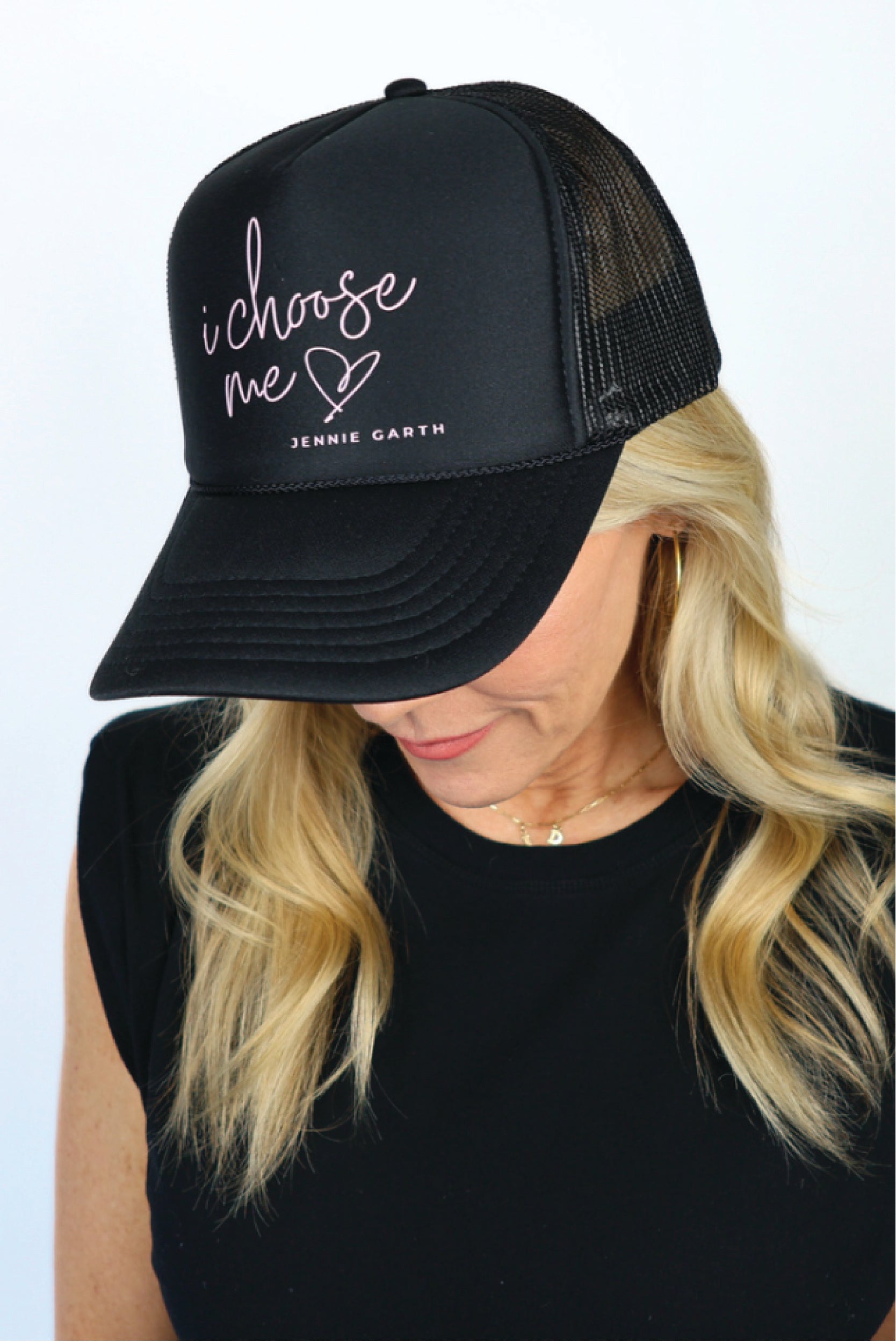 Signature I Choose Me Trucker Hat Black with Pink