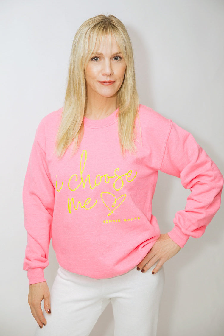 I Choose Me Embroidered Crewneck Sweatshirt- Pink