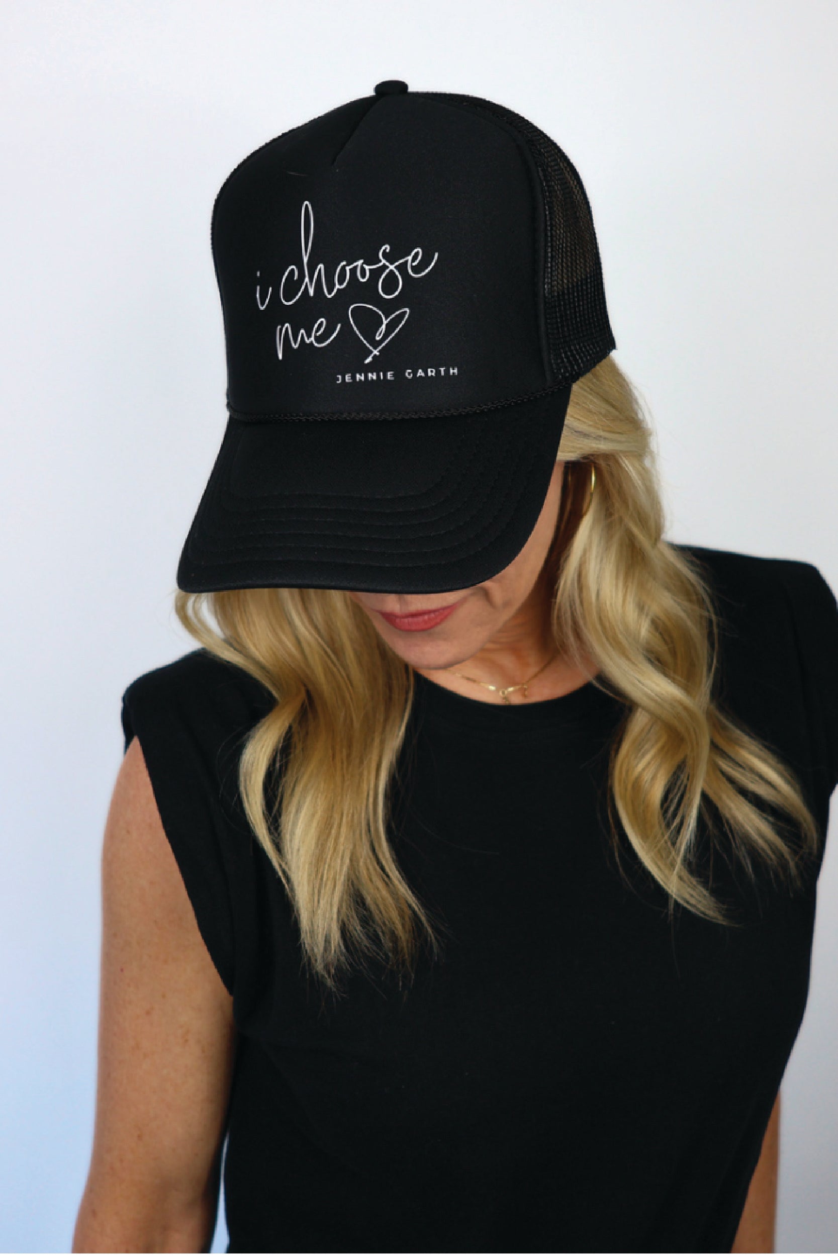 Signature I Choose Me Trucker Hat Black with White